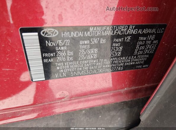 5NMS3DAJXPH527746 2023 HYUNDAI SANTA FE Red Engine compartment view