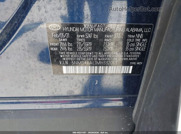 5NMS44AL1MH332063 2021 HYUNDAI SANTA FE Blue Вид підкапотного простору