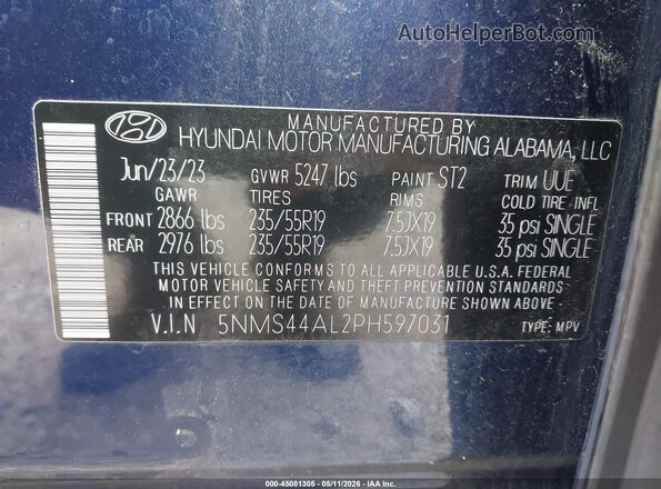 5NMS44AL2PH597031 2023 HYUNDAI SANTA FE Blue Engine compartment view