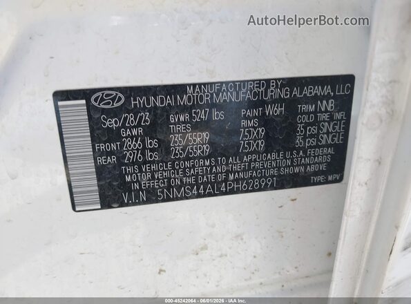 5NMS44AL4PH628991 2023 HYUNDAI SANTA FE White ძრავის განყოფილების ხედი