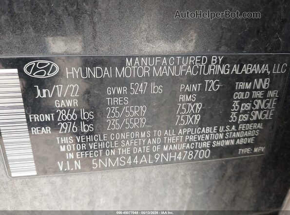 5NMS44AL9NH478700 2022 HYUNDAI SANTA FE Gray Engine compartment view