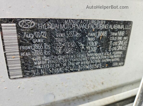 5NMS4DAL3PH488545 2023 HYUNDAI SANTA White VIN sticker view