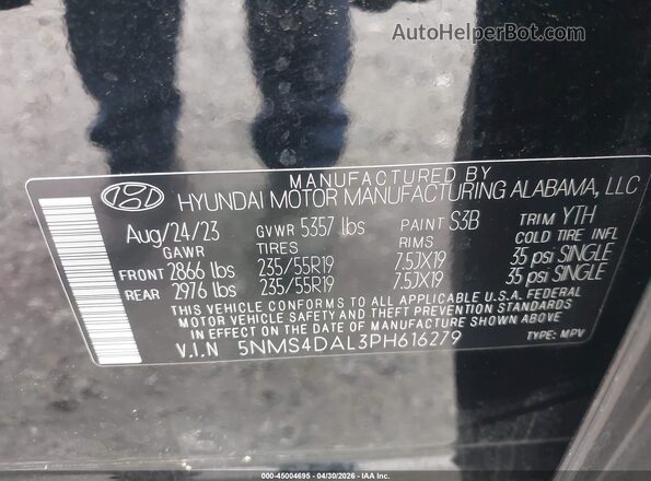 5NMS4DAL3PH616279 2023 HYUNDAI SANTA FE Black Widok komory silnika
