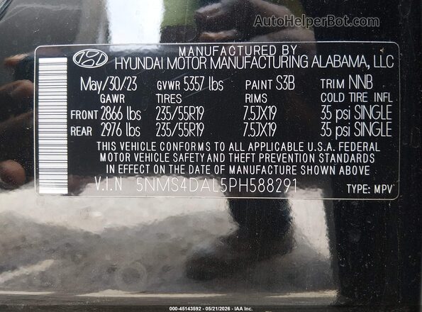 5NMS4DAL5PH588291 2023 HYUNDAI SANTA FE Black 