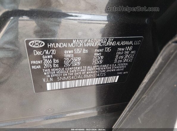 5NMS4DAL8MH314725 2021 HYUNDAI SANTA FE Серый Вид подкапотного пространства