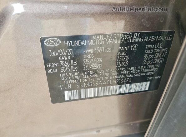 5NMS53AA0LH213473 2020 HYUNDAI SANTA Brown Շարժիչի բաժամունքի տեսք