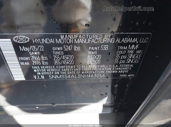 5NMS54AL3NH463056 2022 HYUNDAI SANTA FE CALLIGRAPHY Black 