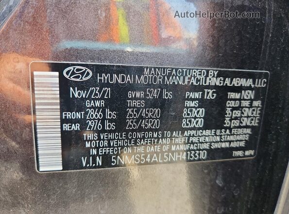 5NMS54AL5NH413310 2022 HYUNDAI SANTA FE CALLIGRAPHY Gray Սալոնի 360 աստիճան տեսք