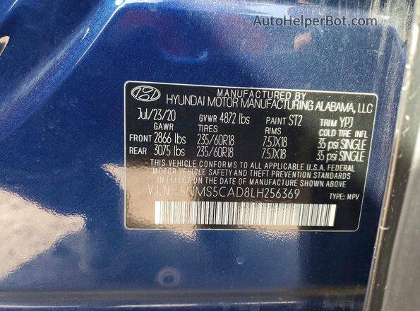 5NMS5CAD8LH256369 2020 HYUNDAI SANTA Синий 