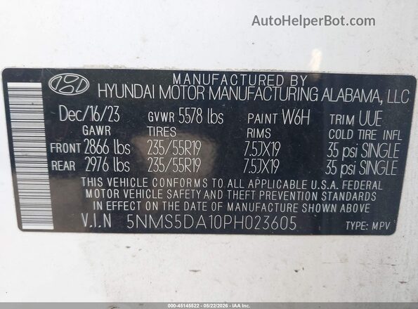 5NMS5DA10PH023605 2023 HYUNDAI SANTA FE HYBRID White Widok komory silnika