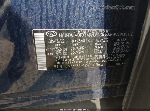 5NMS5DA19PH011615 2023 HYUNDAI SANTA FE HYBRID Blue Vista del compartimento del motor