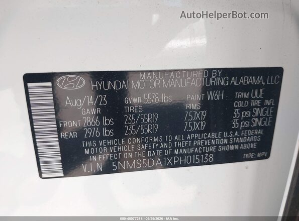 5NMS5DA1XPH015138 2023 HYUNDAI SANTA FE HYBRID White Շարժիչի բաժամունքի տեսք