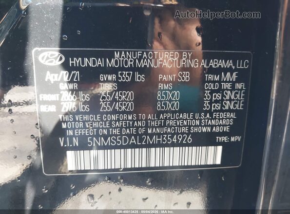 5NMS5DAL2MH354926 2021 HYUNDAI SANTA FE CALLIGRAPHY Black Շարժիչի բաժամունքի տեսք