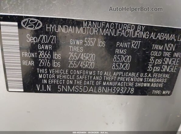 5NMS5DAL8NH393778 2022 HYUNDAI SANTA FE Silver Widok komory silnika
