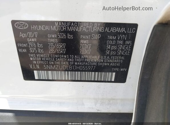 5NMZUDLB1JH055977 2018 HYUNDAI SANTA FE SPORT White Engine compartment view