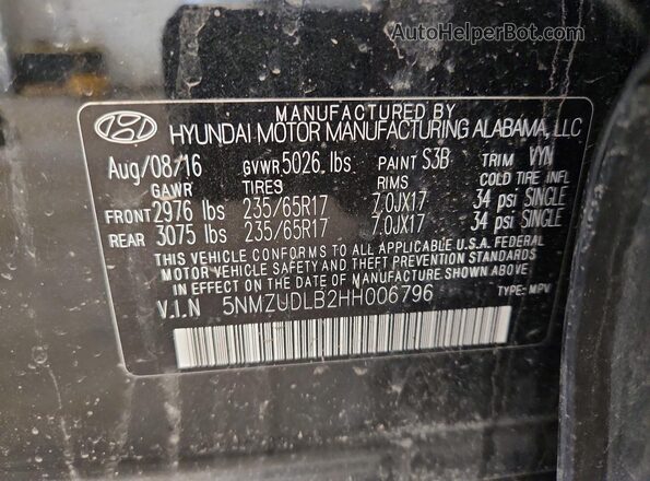 5NMZUDLB2HH006796 2017 HYUNDAI SANTA Black 