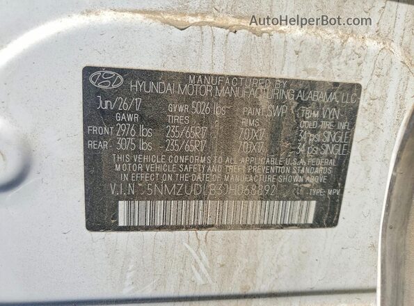 5NMZUDLB3JH068892 2018 HYUNDAI SANTA White 