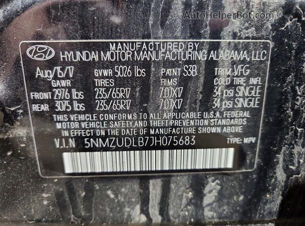 5NMZUDLB7JH075683 2018 HYUNDAI SANTA Черный 