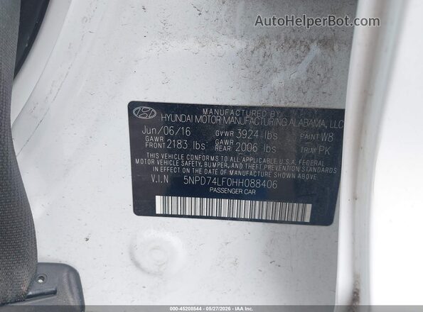 5NPD74LF0HH088406 2017 HYUNDAI ELANTRA White 