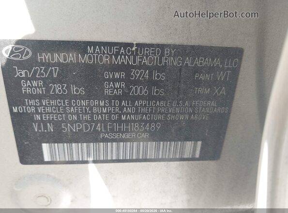 5NPD74LF1HH183489 2017 HYUNDAI ELANTRA Beige Widok komory silnika