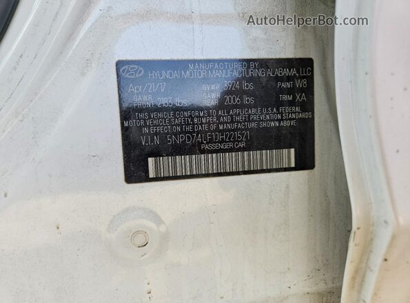 5NPD74LF1JH221521 2018 HYUNDAI ELANTRA White Widok komory silnika