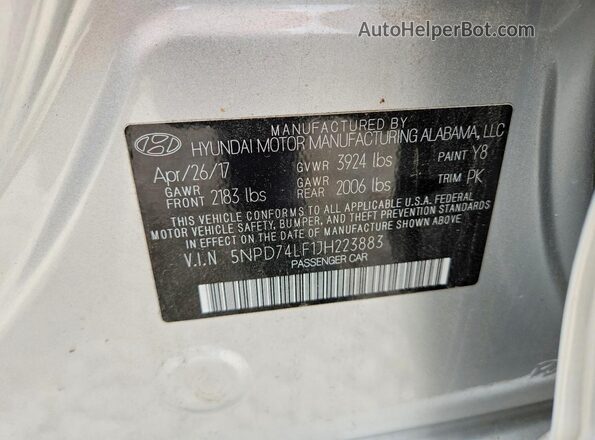 5NPD74LF1JH223883 2018 HYUNDAI ELANTRA Серый Вид наклейки с VIN-кодом