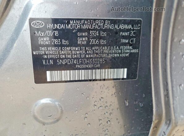 5NPD74LF1JH330285 2018 HYUNDAI ELANTRA Gray Engine compartment view