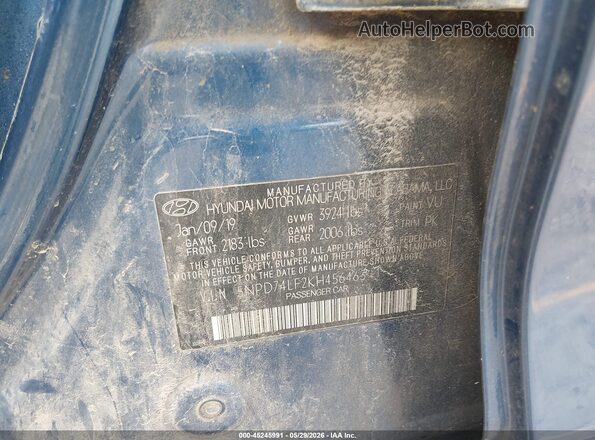 5NPD74LF2KH456463 2019 HYUNDAI ELANTRA Blue Engine compartment view