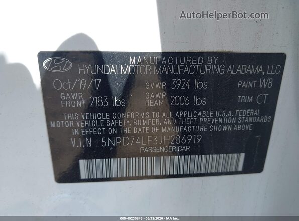 5NPD74LF3JH286919 2018 HYUNDAI ELANTRA Белый Вид подкапотного пространства