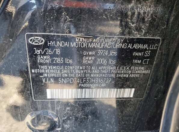 5NPD74LF3JH316727 2018 HYUNDAI ELANTRA Black 