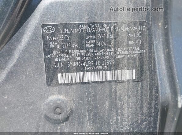5NPD74LF3LH502593 2020 HYUNDAI ELANTRA Silver Vista del compartimento del motor
