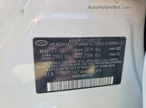 5NPD74LF4HH085069 2017 HYUNDAI ELANTRA White 