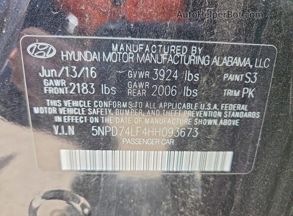 5NPD74LF4HH093673 2017 HYUNDAI ELANTRA Black 