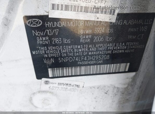 5NPD74LF4JH295208 2018 HYUNDAI ELANTRA White ძრავის განყოფილების ხედი