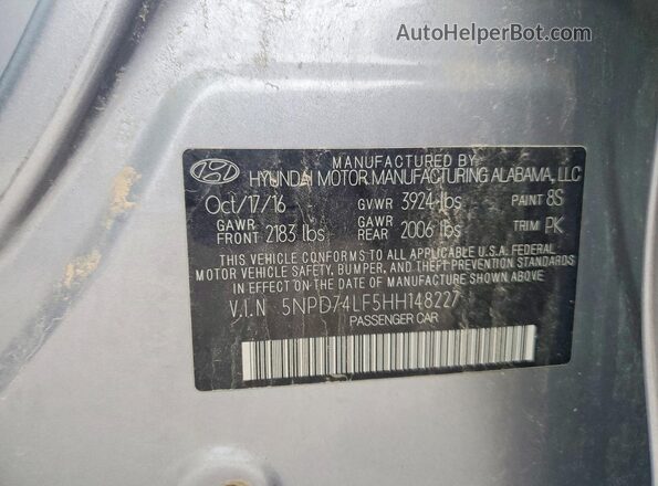 5NPD74LF5HH148227 2017 HYUNDAI ELANTRA Silver 