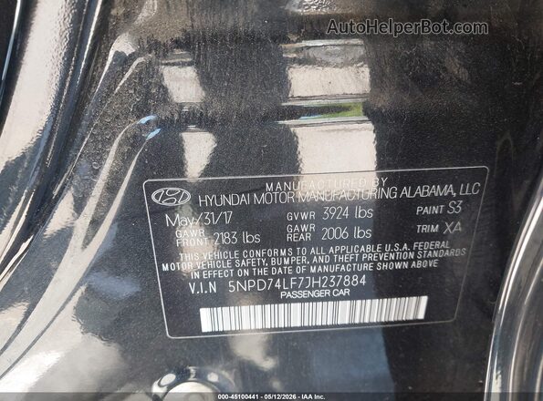 5NPD74LF7JH237884 2018 HYUNDAI ELANTRA Black Widok komory silnika
