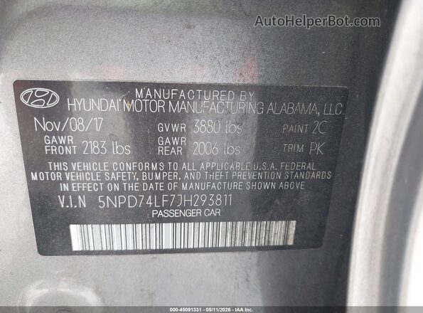 5NPD74LF7JH293811 2018 HYUNDAI ELANTRA Gray Engine compartment view