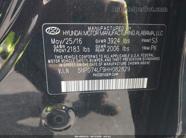 5NPD74LF9HH082829 2017 HYUNDAI ELANTRA Черный Вид подкапотного пространства