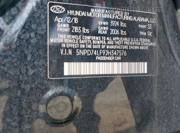5NPD74LF9JH347576 2018 HYUNDAI ELANTRA Black 