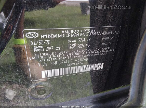 5NPD74LF9LH611768 2020 HYUNDAI ELANTRA Black Вид підкапотного простору