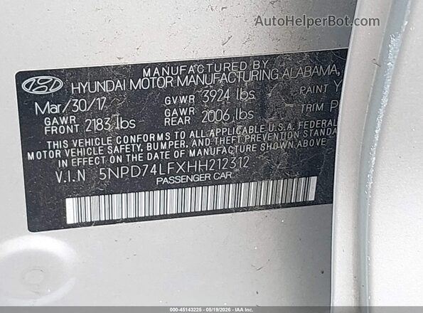 5NPD74LFXHH212312 2017 HYUNDAI ELANTRA Silver Engine compartment view