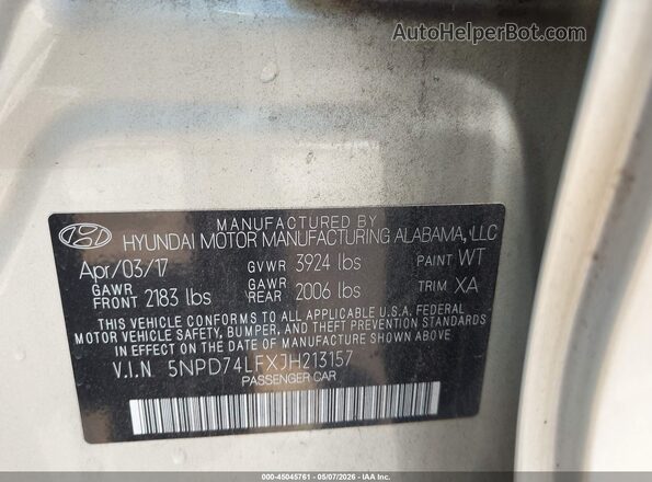 5NPD74LFXJH213157 2018 HYUNDAI ELANTRA Silver Vista del compartimento del motor
