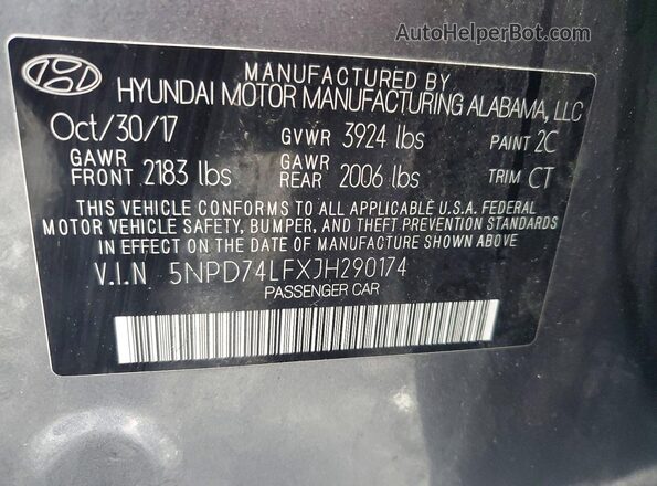 5NPD74LFXJH290174 2018 HYUNDAI ELANTRA Gray Vista del compartimento del motor