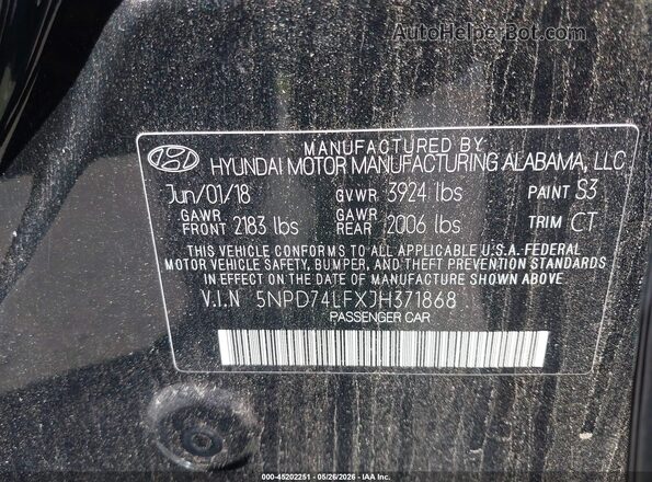 5NPD74LFXJH371868 2018 HYUNDAI ELANTRA Black 