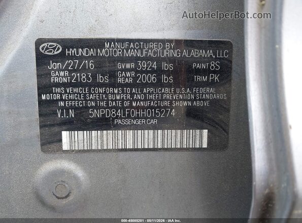 5NPD84LF0HH015274 2017 HYUNDAI ELANTRA Silver Engine compartment view