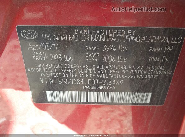 5NPD84LF0JH213469 2018 HYUNDAI ELANTRA Red Շարժիչի բաժամունքի տեսք