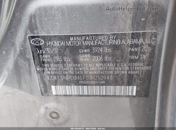5NPD84LF0JH250943 2018 HYUNDAI ELANTRA Серый Вид подкапотного пространства