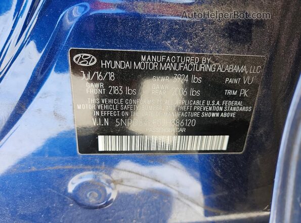 5NPD84LF0JH386120 2018 HYUNDAI ELANTRA Синий Вид подкапотного пространства