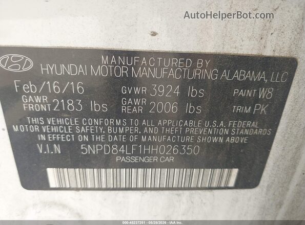 5NPD84LF1HH026350 2017 HYUNDAI ELANTRA White Widok komory silnika