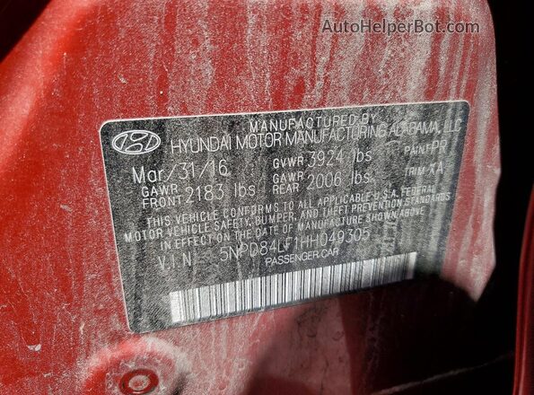 5NPD84LF1HH049305 2017 HYUNDAI ELANTRA Red 